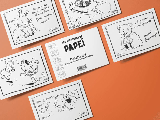 Lot 1 de cartes postales / Les aventures de Papeï