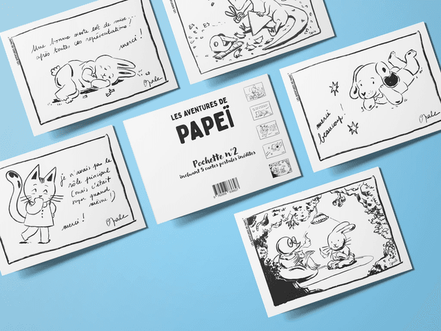 Lot 2 de cartes postales / Les aventures de Papeï