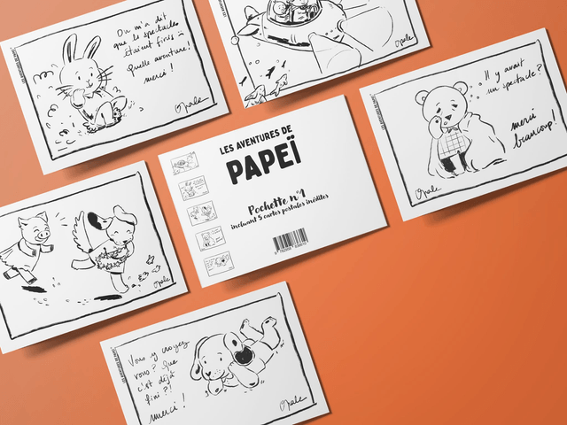 Lot 1 de cartes postales / Les aventures de Papeï